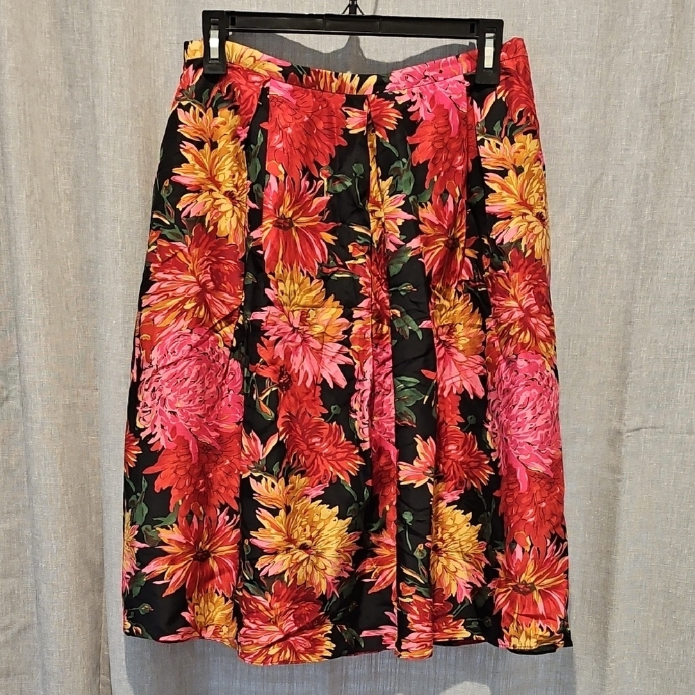 Vintage Talbots A-Line Silk Floral Midi Skirt Red and Pink Resort Wear